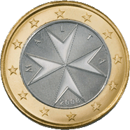 Een Maltese munt met een waarde van 1 euro