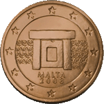 Een Maltese munt met een waarde van 2 eurocent
